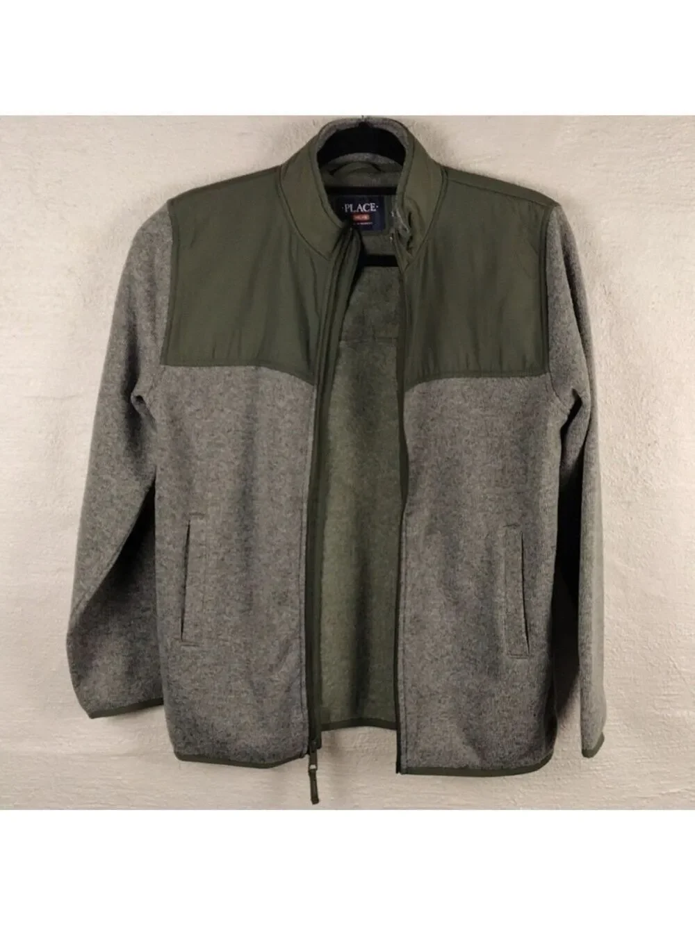 Children's Place Olive Geen Fleece Knit Round Collar Long Sleeve Zip Up Jacket